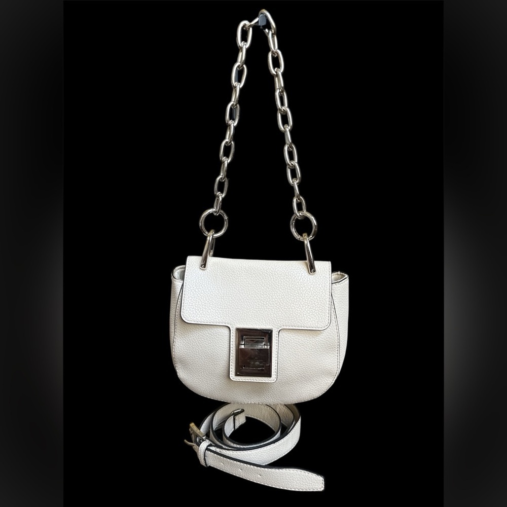Steve Madden Ivory Faux Leather Crossbody Bag Saddle Shoulder Handbag Purse